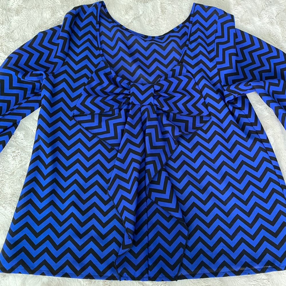 Blue and black chevron blouse